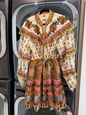 FARM Rio Cream, Rust & Purple Tiered Floral Mini Dress